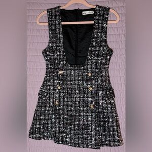 Chic Tweed Dress with Gold Faux Buttons